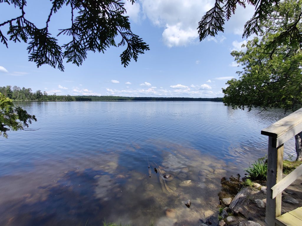 The lake at the small beach at the end of Chase Point Trail at Scenic State Park in Bigfork, MN